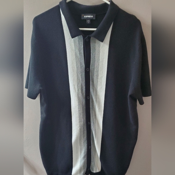 Express Black and Gray Striped Button Down Swrater Shirt. Sz XL - Picture 4 of 5